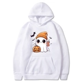 White Halloween hoodie with pumpkin and ghost illustration and kangaroo pocket - S / White