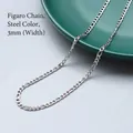 Classic 3mm steel Figaro chain necklace for women featuring polished interlocking links - Steel Color Figaro Chain 40+5cm