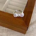 Silver bow knot ring with vintage matte finish and adjustable open band for women - Silver Bow Ring
