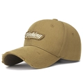 Khaki cotton baseball cap with distressed torn edges and Thinking WISHFUL patch - Deep Beige