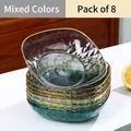 Lot de 8 assiettes à collations de luxe avec bord doré et texture diamantée - Couleurs Mélangées (8 PC)
