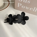 Elegant matte black double flower hair claw clip with a minimalist frosted finish - Black