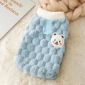 Light blue fleece dog vest with cute bear embroidery and metal D-ring for small pets - L / Blue Bear