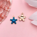 Blue enamel starfish alloy pendant with golden polished back for DIY jewelry - Blue Drip Oil Ocean Starfish (13x16mm)