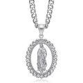 Collana con ciondolo Vergine Maria argento con strass lucidi e catena a maglia cubana - Pendaglio Singolo Grande / Colore acciaio