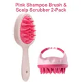 Pink hair washing massage brush set including long handle and round finger ring grips - Long Handle Dual Pink Set (Handle Brush + Ring Brush)