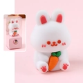 Cute bunny shaped eraser in white with carrot detail in a clear display gift box - Rabbit with Carrot Bagged