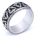 Detail of vintage Viking Celtic knot stainless steel ring with embossed gear edges - US 7 / Celtic Knot Gear Edge Style (09304)