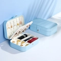 Light blue PU leather portable jewelry box with snap closure and multi-grid storage - 16x11.5x5cm / Light Blue
