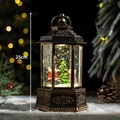 Bronze 25cm Christmas lantern featuring Santa and tree with glowing glitter effects - Small Hexagon Santa & Girl / 25cm