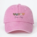 Berretto in cotone lavato rosa con cinque cuori e stampa dello slogan Choose Happy - Regolabile / Rosa