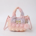 Pink and orange gradient bubble cloud handbag with golden bow and plush charm - Colorful