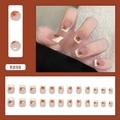 French cream white press-on nails with golden glitter maple leaf design, 24-piece set - Autumn Tree Colors (R898)