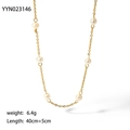 Detailed view of baroque pearl necklace with 40cm plus 5cm golden stainless steel chain - Gold Interspersed Pearl Necklace (YYN023146)