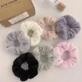 Set of seven plush faux fur scrunchies in muted pastel tones for autumn hair styling - 1168F Vibrant Mix 7-Piece Plush Set
