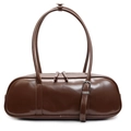 Vintage brown baguette shoulder bag with glossy PU leather and dual top handles - Brown