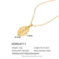 Macro view of PVD 18K gold stainless steel necklace with moon and star pendant - Celestial Relief Necklace (XOM24711)