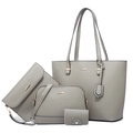 Graues 4-teiliges Handtaschen-Set mit Shopper, Umhängetasche, Clutch und Kartenhalter - 4-teiliges Set / Silbergrau