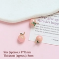 Detail of three mini pink peach pendants with green leaves for DIY jewelry making - Peach (8x11mm)