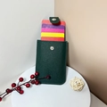 Dark green lychee texture PU leather pull-out card holder with snap button - Dark Green