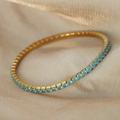 Chic gold-plated titanium bracelet with continuous light blue round-cut cubic zirconia - Gold Color/Light Blue Zircon