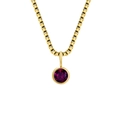 Elegant gold-tone box chain necklace featuring a round purple gemstone pendant for women - June Purple - Gold