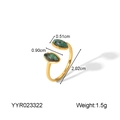 Gold open ring with two marquise-cut green stones and product dimension markings - Double Marquise Green Gem Style (YYR023322)