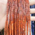 Deep red cylindrical natural stone jasper tube beads for DIY jewelry and bracelet crafts - 4x13mm Tube/Strand / Natural Red Jasper