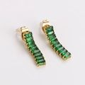 Macro shot of gold-plated rectangular green zircon earrings with secure backings - Green Zirconia