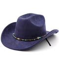 Dunkelvioletter Cowboyhut aus Wildlederimitat mit Ethno-Perlenband und Seestern - M (56-58cm) / Marineblau