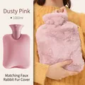 Bolsa de agua caliente de PVC rosa de 1000 ml con funda suave de piel de conejo - 1000ml Rosa Palo + Funda de Piel de Conejo Sintética