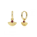Elegant 24K gold plated fan-shaped earrings with central red gemstone inlay - 24K / Gold Red Rhinestone Style (JQH0010-GG-4)