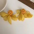 Handmade ginger yellow tulip earrings with soft tulle petals and beaded floral center - Ginger Fabric Flower (Silver Earring Post. Yellow)