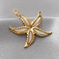 Detailed macro view of a golden starfish pendant with iridescent shell inlays on silk - White Starfish