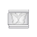 Silver modular Italian charm link with embossed butterfly in polished stainless steel - Silver Butterfly-Y042