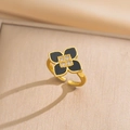 Elegant gold four-leaf clover jewelry set with black inlay and sparkling zircon accents - Gold Black Open Ring