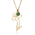 18K vergulde roestvrijstalen bloemenketting met smaragdgroene geboortesteen hanger - Maart Sakura (Groene Steen)