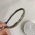 Elegant grey fabric braided headband with gold chain and rhinestone embellishments - 210447 Green