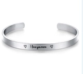 Silver stainless steel C-shaped open cuff bracelet with I love you more engraving - Silver G2989-I love you more