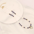 Handmade beaded necklace with natural stone, pearls and golden evil eye heart pendant - Lapis Lazuli