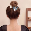 Elegant butterfly hair clip set with silver metal and blue enamel pearl accessories - F0338 Blue Butterfly
