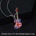 Collar con colgante de guitarra y diseño de bandera británica en cadena de bolas - Guitarra No. 11 + Cadena de Acero de 70cm (Color Bandera Británica)