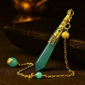 Green aventurine hexagonal prism pendant with gold filigree and matching beaded chain - Gold Green Aventurine