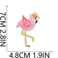 Detailed embroidery texture of pink flamingo patch with straw hat and dimensions - Style 3 - Flamingo With Straw Hat