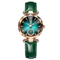 Elegant emerald green quartz watch with rose gold case and faceted glass for women - Rose Gold Blue Dial