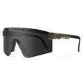 Sporty shield sunglasses with dark grey one-piece lens and grey ink pattern frames - Gray Brown Splatter Gray Lens (C23)