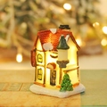 Leuchtende Weihnachtshaus-Miniatur aus Harz mit rotem Dach und Schnee-Dekor - Modell D1 Kleines Haus