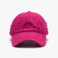 Gorra de béisbol de algodón lavado rosa oscuro con detalles rasgados y visera curva - Ajustable / Burdeos