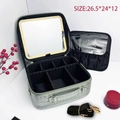 Silver woven makeup case with LED mirror, adjustable dividers and shoulder strap - Dazzling Green [LED Light]