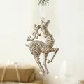 Sparkly gold glitter reindeer Christmas hanging ornament with white ribbon, 10x7cm size - Style G